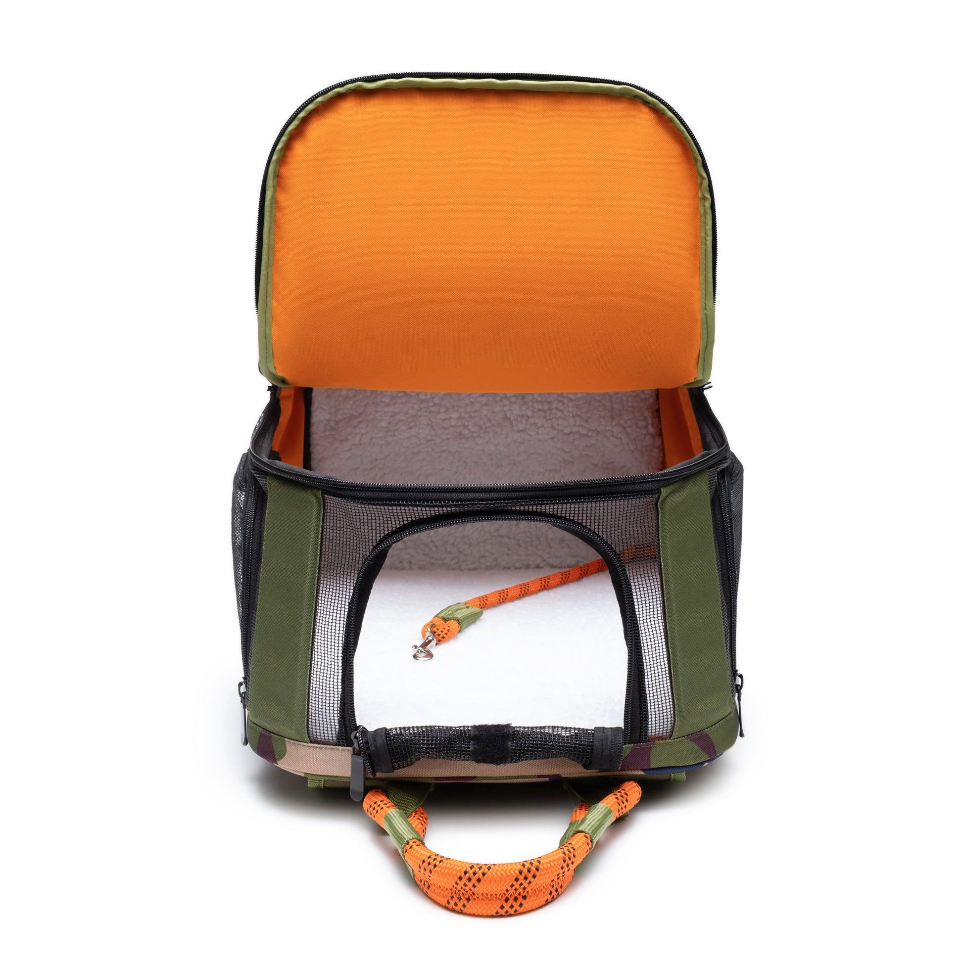 Out-Of-Office Dog Carrier in Camo with Orange Straps